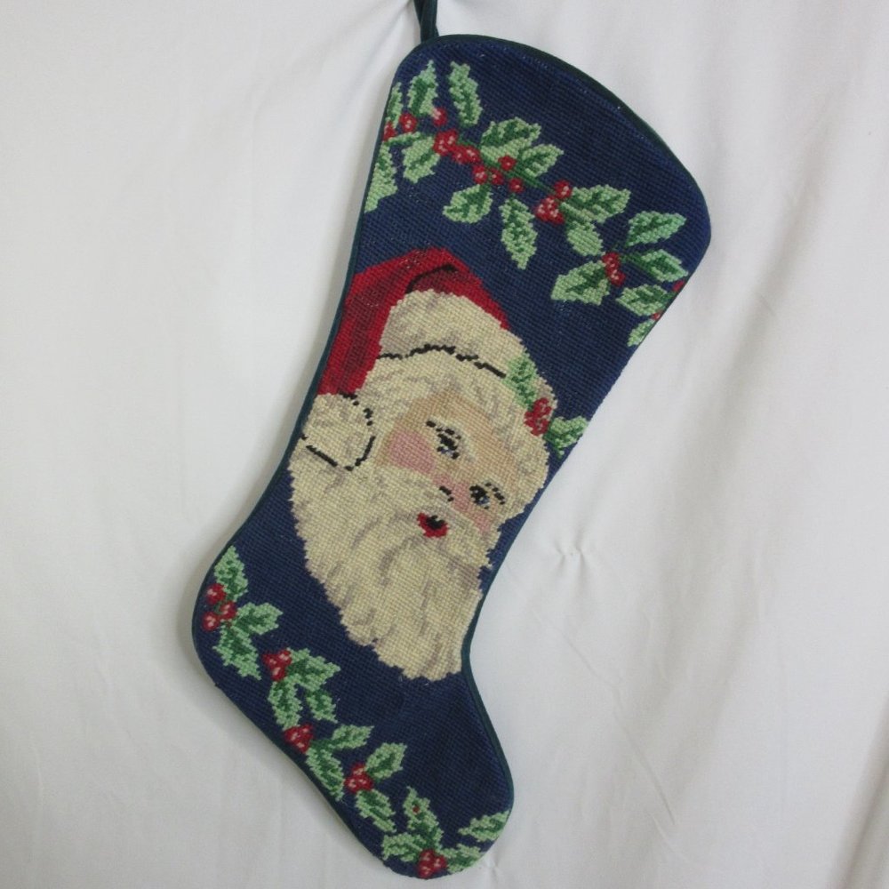 Vintage Stocking Oriental Trading Company Needlepoint Santa Claus Christmas